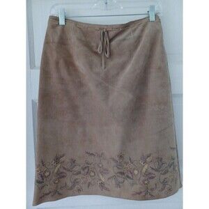 Express vintage 90's brown suede skirt sz1/2 floral hem detail zip side bow boho